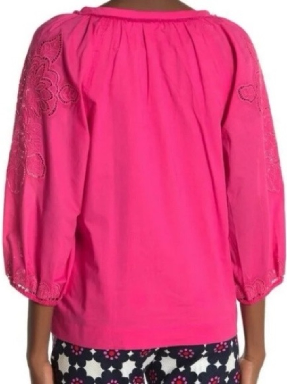 Trina Turk Ojai Lace Embroidered Top Size M Hot Pink 100% Cotton Peasant Blouse - Picture 2 of 13